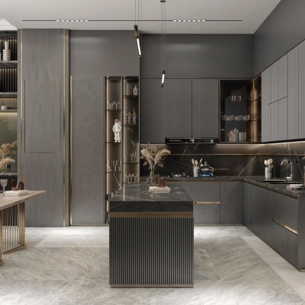 Custom Solid Wood Cupboard Cabinetry Set Luxury Kitchen Cabinets For Villa