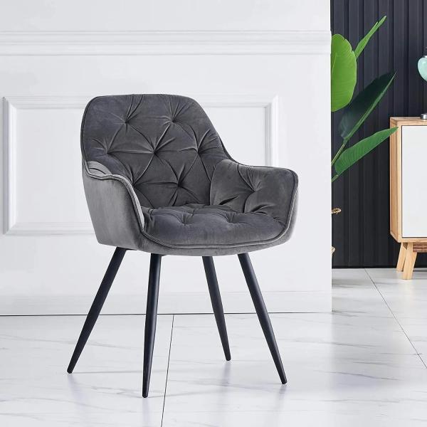 Modern Velvet Upholstered Dining Chair with Metal Legs