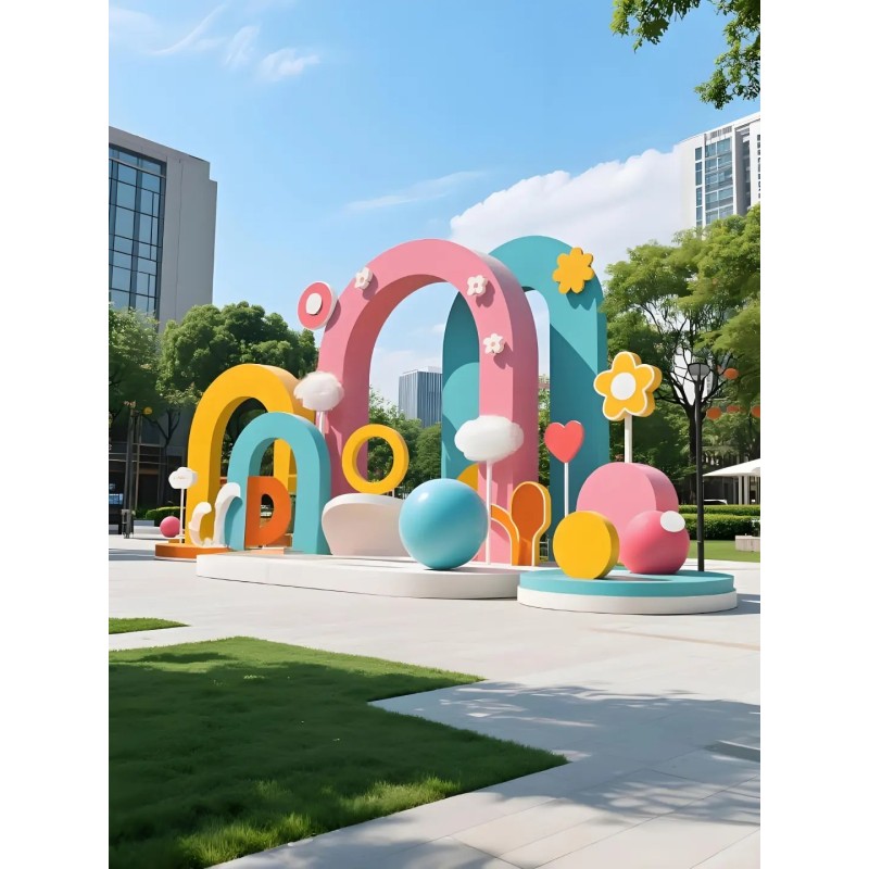 Whimsical Color-Clash Outdoor Art Installation - Playful Sculptures for Family-Friendly Real Estate & Commercial Spaces
