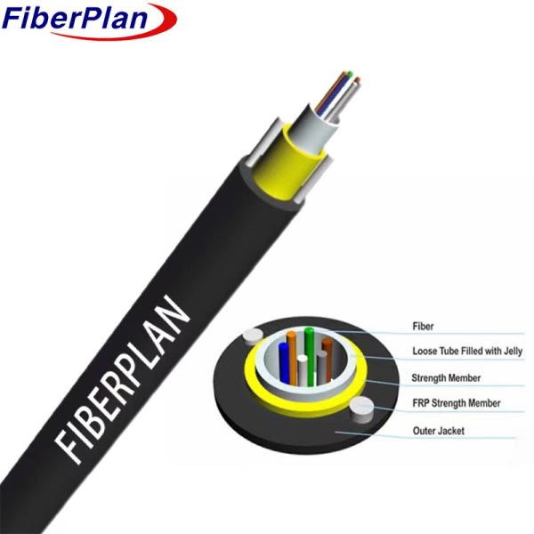 Fibra óptica de tubo central solto com duas fibras de FRP reforçadas