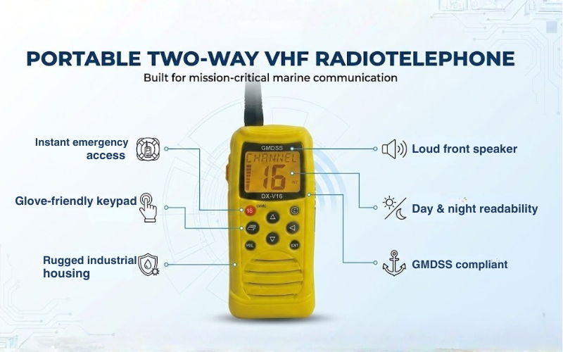 Portable GMDSS Survival Craft VHF Radiotelephone Emergency Marine Communication Device