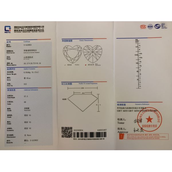 4.17 Carat SI2 Clarity Blue Grown Brilliance Diamonds Heart Cut