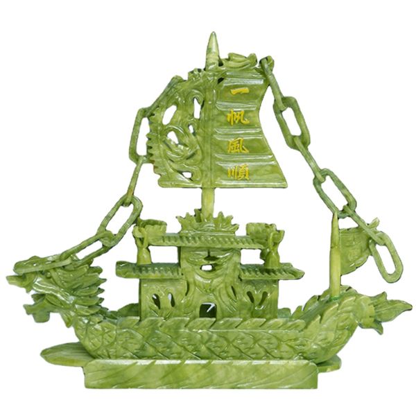 Regional Feature Fengshui Boat Chinese Jade Carved Dragon Boat Crafts Technique Carved