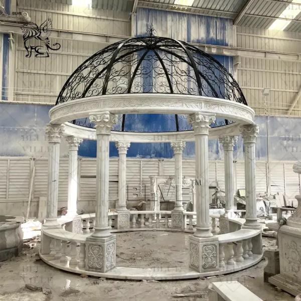 White Marble Wedding Gazebo Marble Bench Hand Carved Large Natural Stone Gazebo Outdoor Luxury