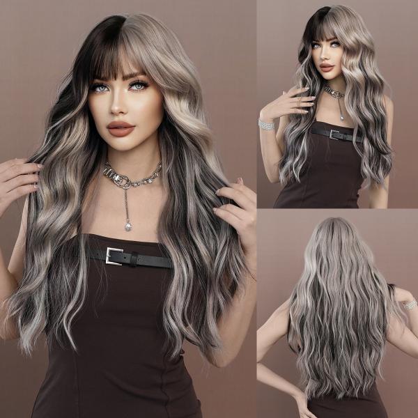Fashion Long Body Wave Hair Silver/Black Synthetic Wigs For Women
