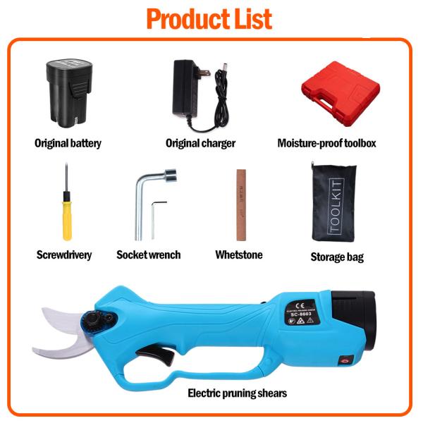 Swansoft 28mm 16.8V Battery Orchard Pruner Cordless  Garden Trimmer Plant Secateurs With 2 Batteries