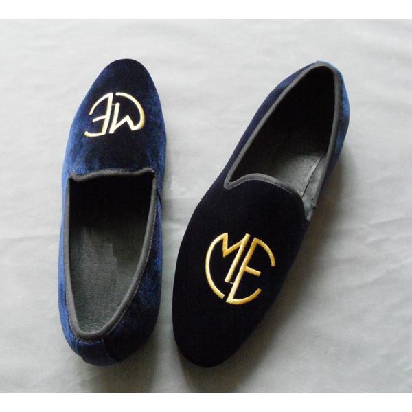 Стильные вышитые мужские голубые суэды, элегантность / мода бархатные туфли