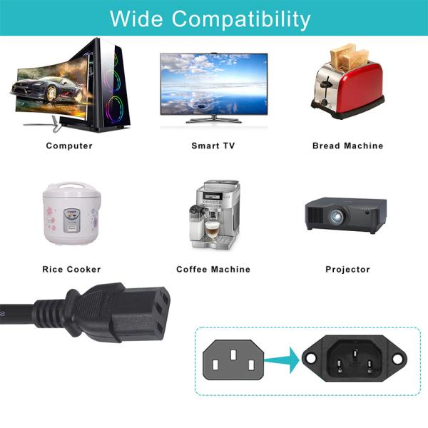 Aparelhos domésticos IP54 Cabo exterior com GFCI NEMA 5-15P a IEC 60320 C13 Fêmea Comprimento do cabo 0,5m