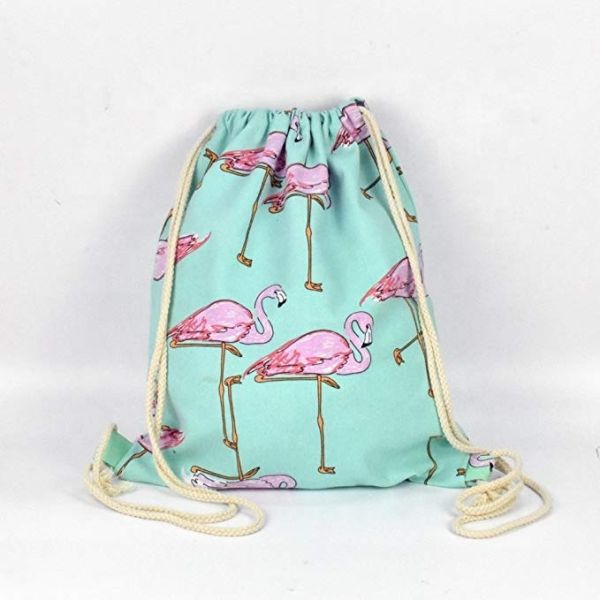 Canvas Flamingo Woven String Bag Non Toxic Solid Color Image Carrier Ecological