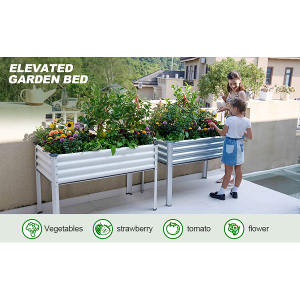 4*2*2.6 Ft Galvanized Raised Garden Bed With Legs Drainage Holes For Backyard