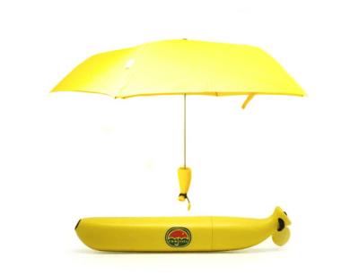 Yellow Banana Shaped Umbrella 19 Inches UV Protection Auto Open Mechanism