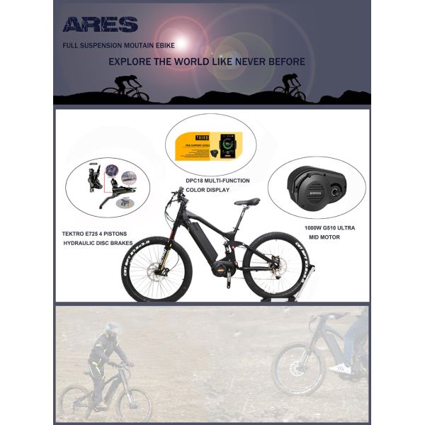 27.5 Inch Electric Fat Tire Mountain Bike 1000w 48v With BAFANG Middle Motor