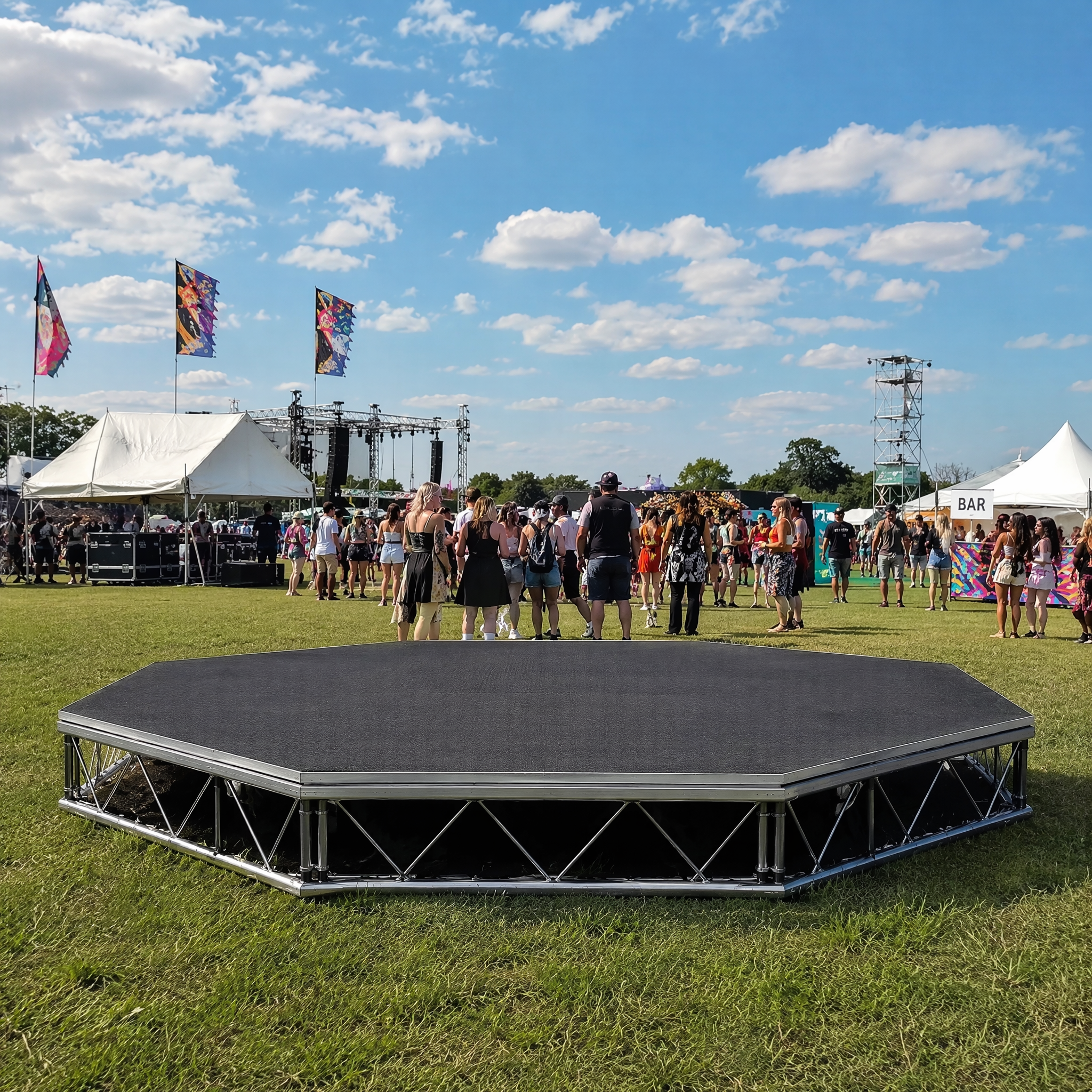 Portable Aluminum Stage Platform with Modular Interlocking Design for Easy Assembly at Events