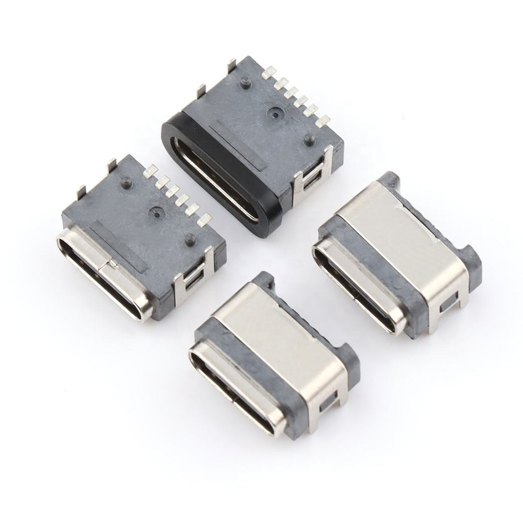Waterproof dip Usb Connector 6pins female right angle waterproof type-c connector