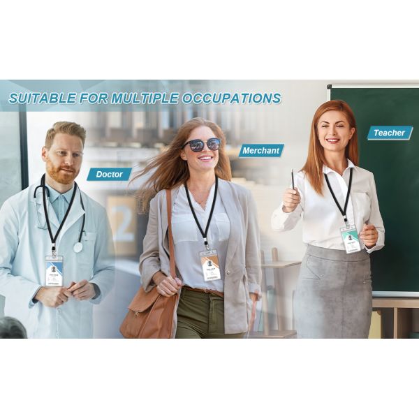 Pack Clear ID Badge Holder With Lanyard Black Lanyards With Vertical Waterproof ID Badge Holder For Office, School, Travel