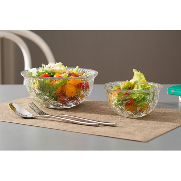 Vintage Glass Kitchen Wares Embossed Pressed Clear Glass Salad Bowls