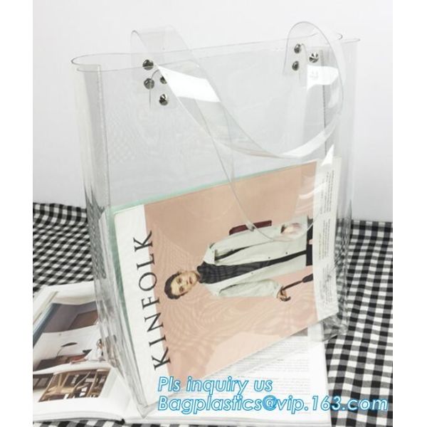 Eco-friendly washable kraft paper with PVC handle bag for women, Die cut handle soft PVC packaging bags for tool, handy