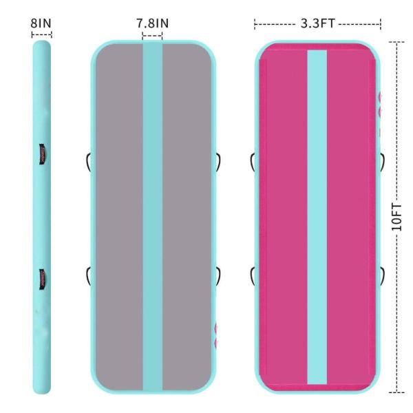 tumble track inflatable gymnastic mat, 4/6/8 inches thickness tumbling air track for gymnastics/yoga/cheerleading mat