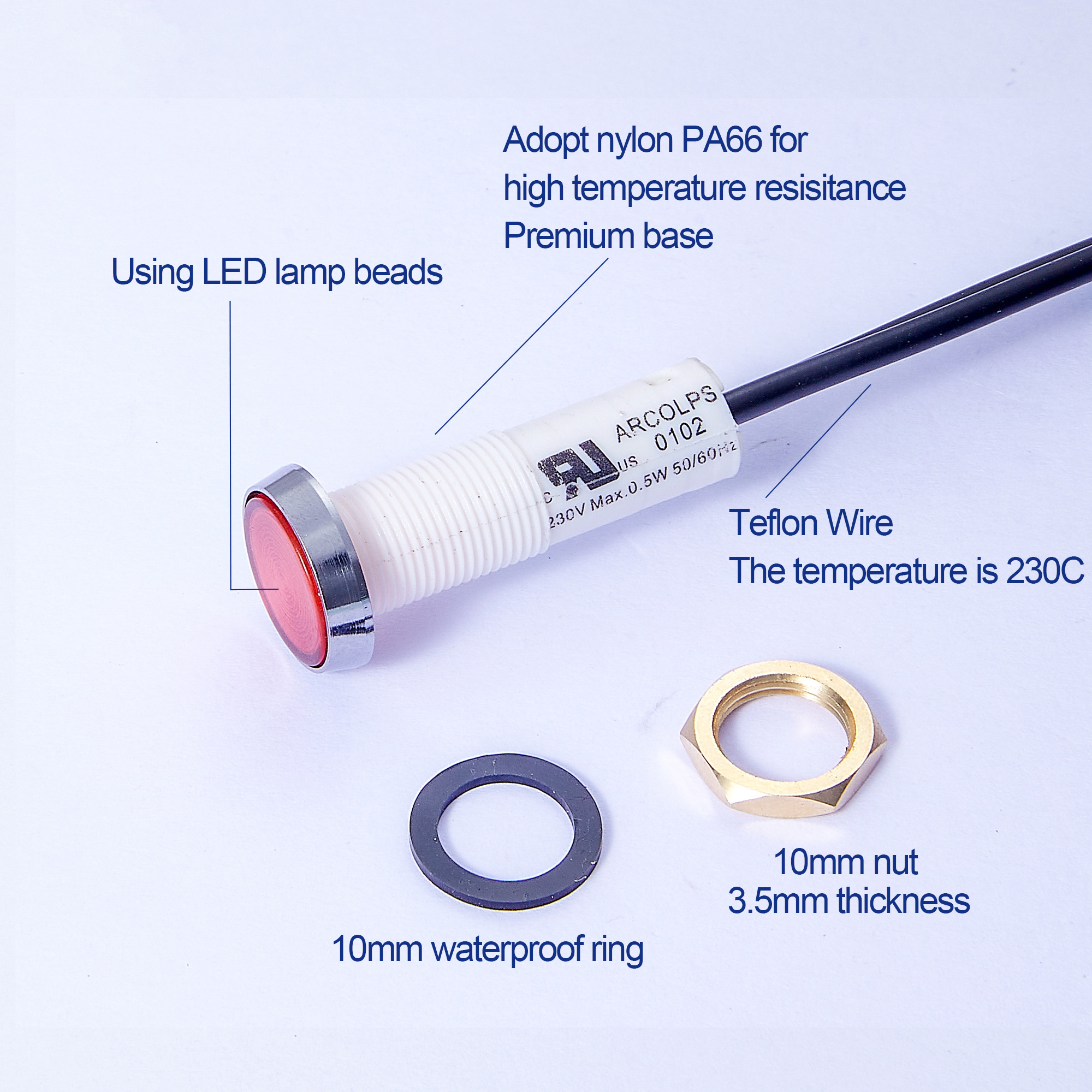 24VDC Industrial Led Indicator Lights Weatherproof Amber LED Indicator IP65