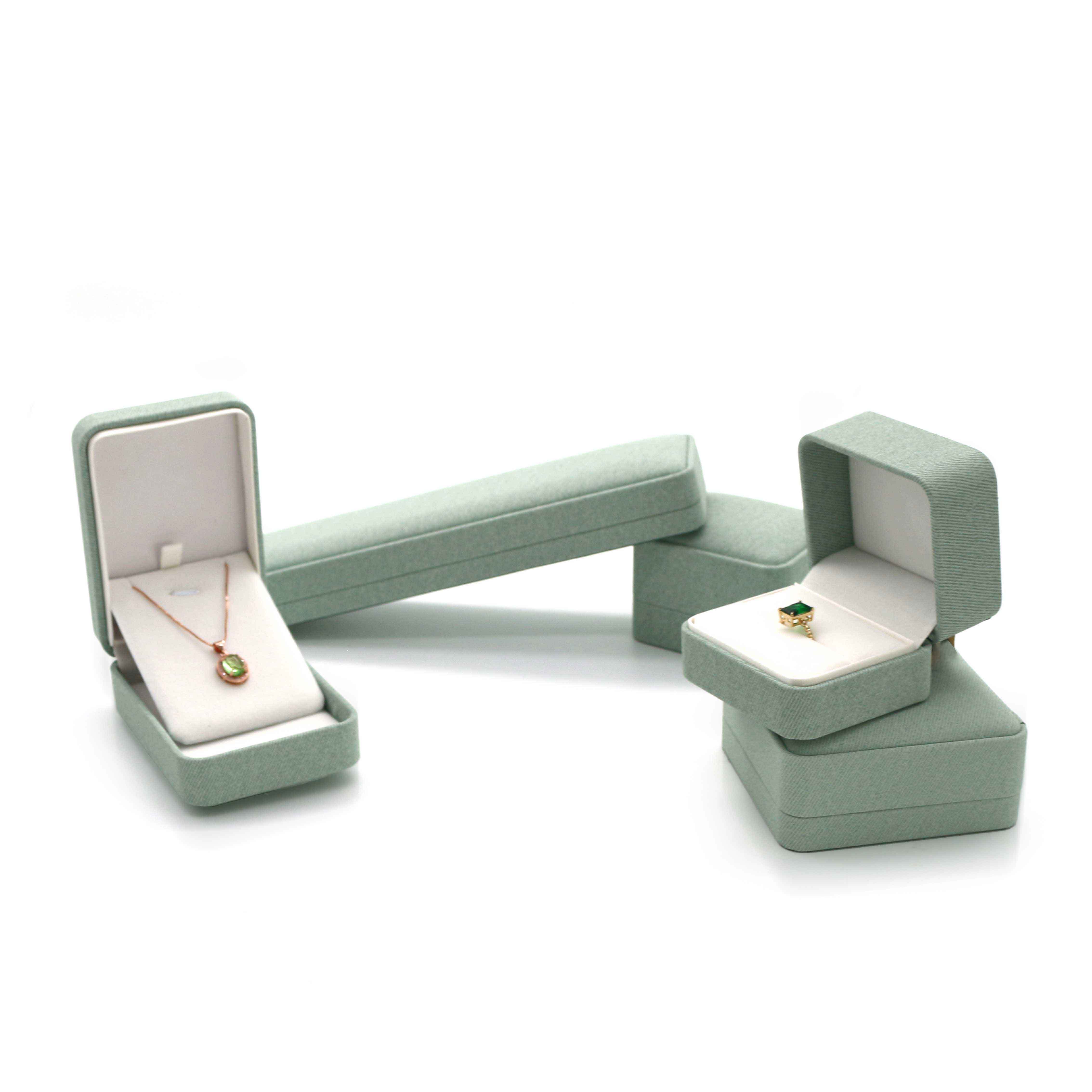 Mint Green Linen PU Leather Jewelry Box Set Custom Logo Modern Design