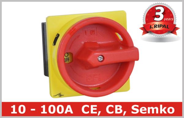Black , Red 3 Pole Motor Rotary Isolator Switch Disconnectors with Door Mounted
