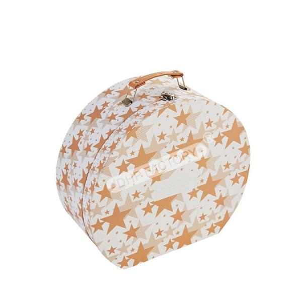 Fashion Round Suitcase Hat Box Paperboard Suitcase Box With PU Handle For Clothing