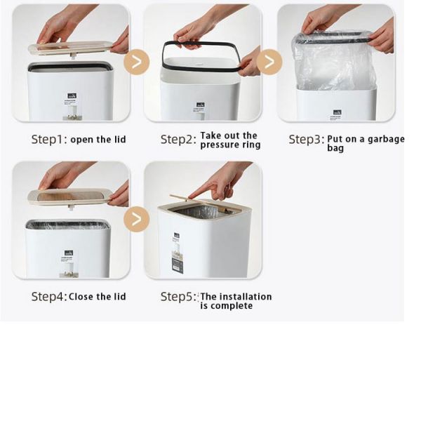 Square Dustbin Household Living Room Bedroom Hotel Commercial Room Creative Tall Trash Can with Lid