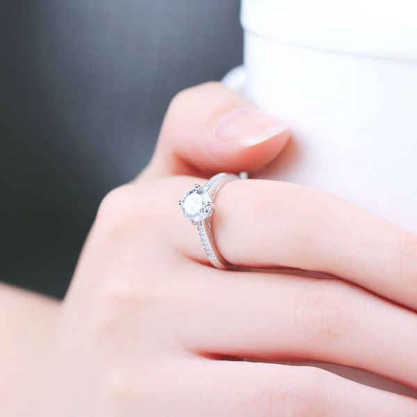 Women Fine Sterling Silver with  Hearts  Arrows CZ Diamonds Wedding Ring(RE662)