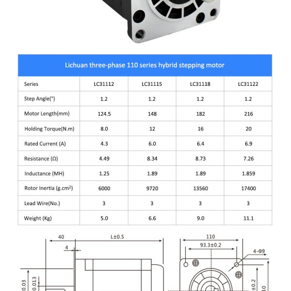 LICHUAN 110mm 16N.M 3 Phase Nema 42 Hybrid Stepper Motor Driver Kit LC31118+LC3722D