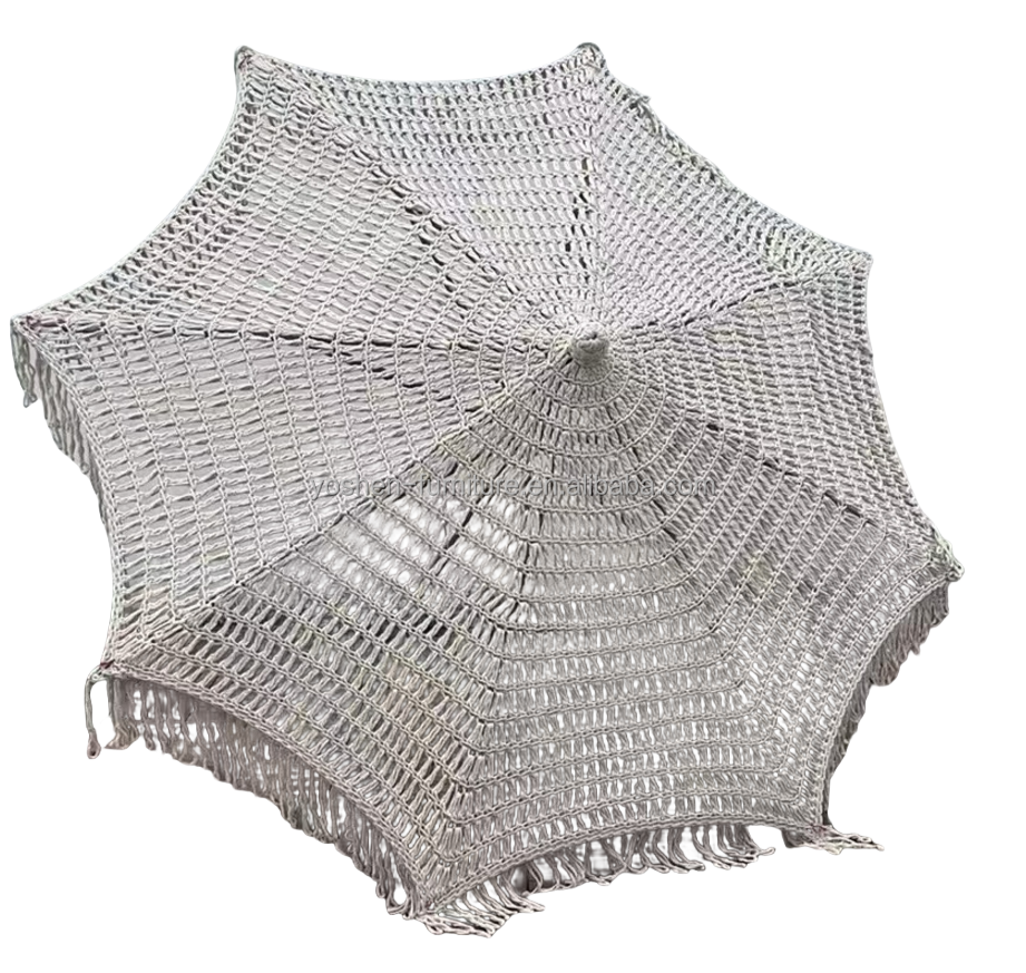 9 ft Yellow INS Trend Resort Umbrella Parasol Woven Crochet Umbrella Tassel Macrame Parasol