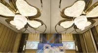 Decoración de interiores en forma de trébol de cuatro hojas para centro comercial, hotel, escenario, vestíbulo de lujo, araña de cristal LED, luz de techo