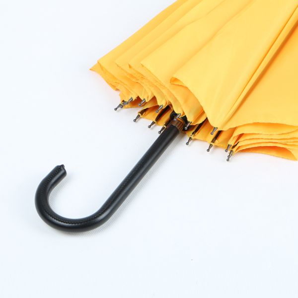 Yellow Curved Handle Umbrella Lady Fashion Plastic J Handle With Leather Cover