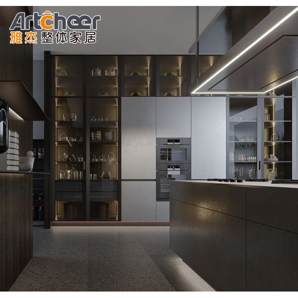 Кухонная мебель из твердого дерева Современный кухонный шкаф с роскошным кухонным островом