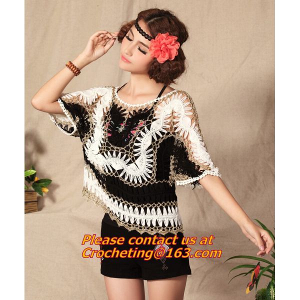 summer new sweet candy color women loose Crochet knitted blouse wears batwing hollow pullo