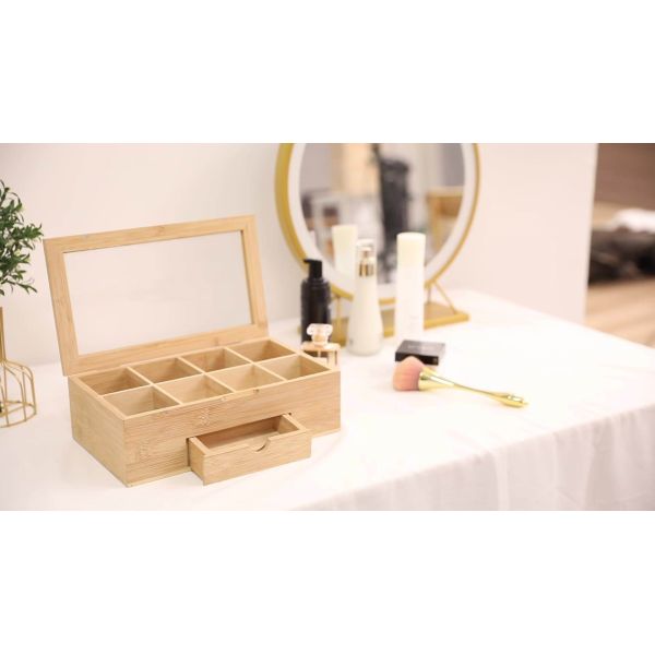 Держателя пакетика чая FSC BSCI изготовленная на заказ пакуя коробка дисплея деревянного стеклянная верхняя деревянная