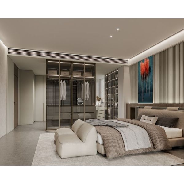 Effortless Style And Functionality Modern U-Shaped Wardrobe With White-Almond Doors