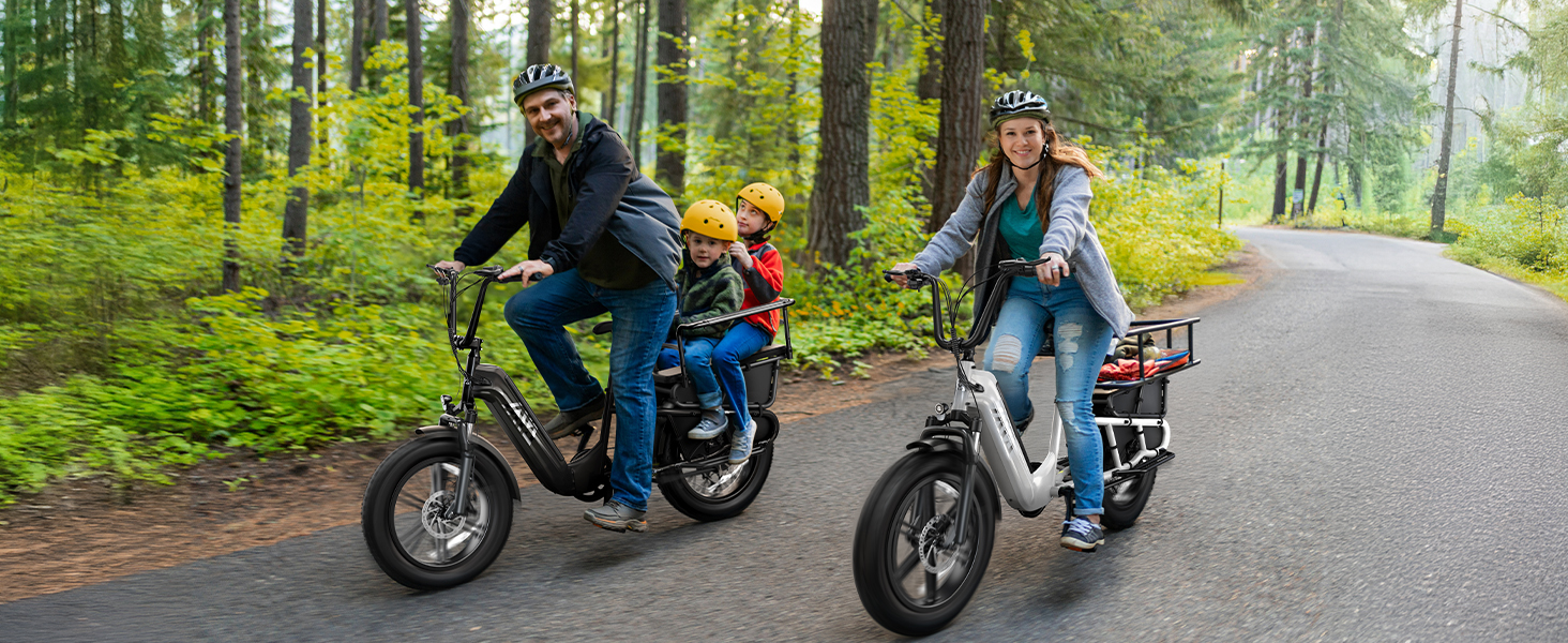 20 Inch Electric Cargo Bike 48V 750W Folding Urban Commuter Ebike for Family Kids Pets Large Rack City Transport