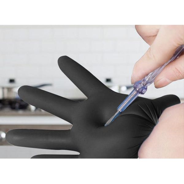 Disposable Black Nitrile Food Service Gloves Industrial Use 9 Inches