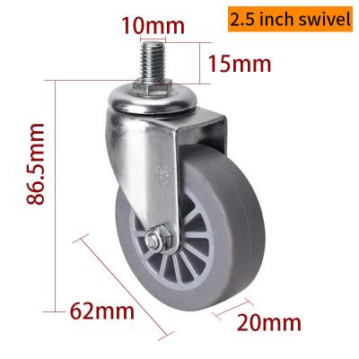 EDL Mini roues à roulettes 2,5 pouces 30 kg TPE fileté par type pivotant et frein