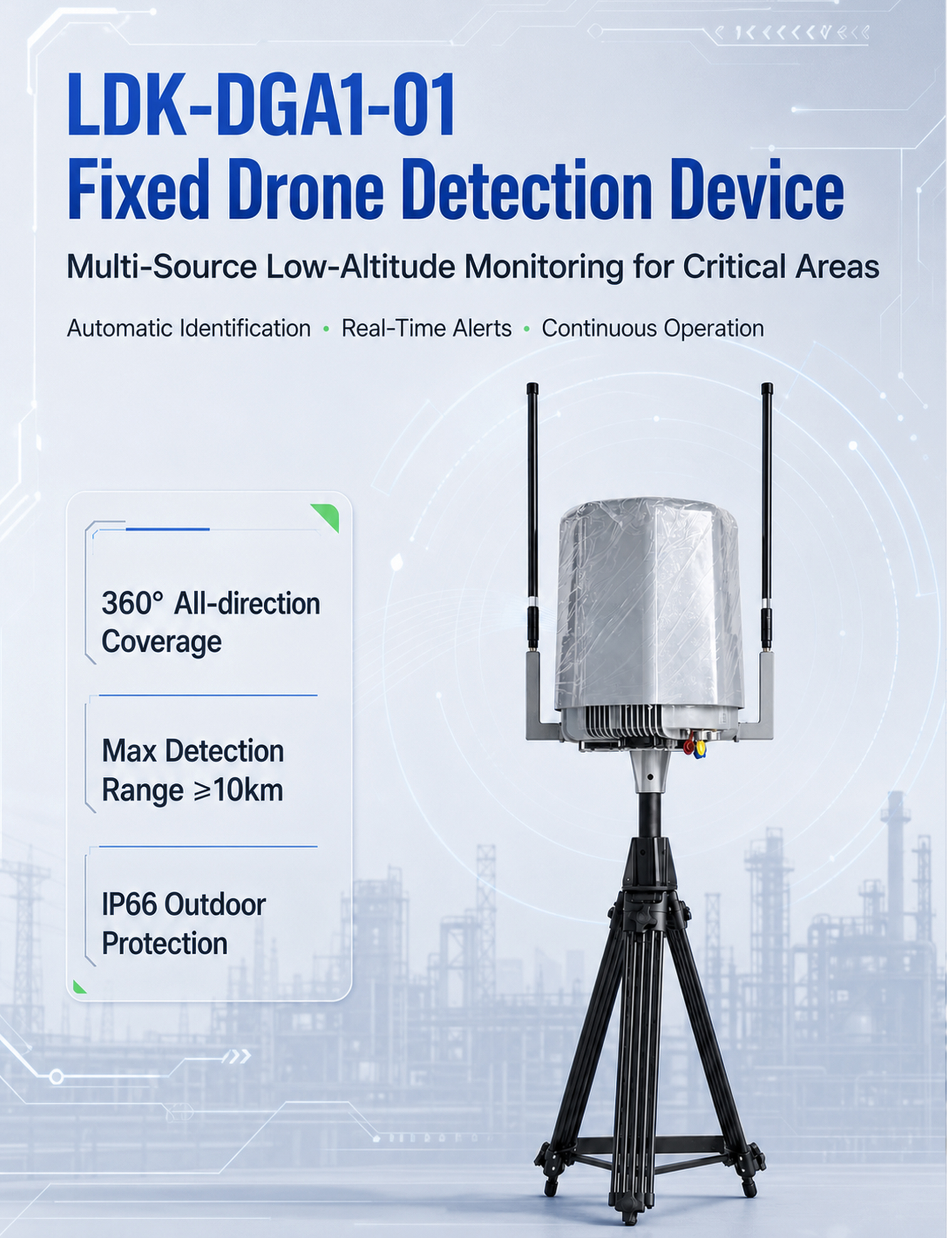 Ladasky Fixed Anti-Drone Detection Device 70MHz-6GHz | Long-Range UAV Radar & RF Scanner | DJI Autel FPV Detection 10km