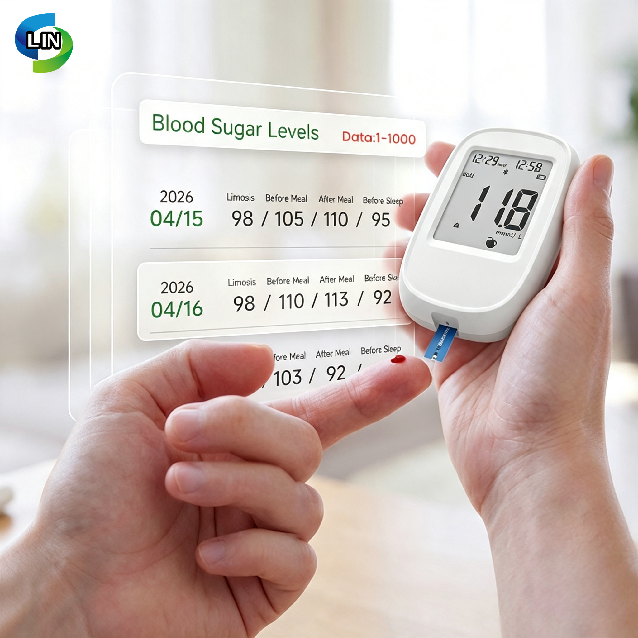CE Certified Finger Blood Glucose Meter with Plasma Equivalent Calibration and Built-in Battery