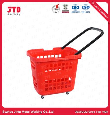 45L Plastic Shopping Basket With Handle HDPP Three Wheels