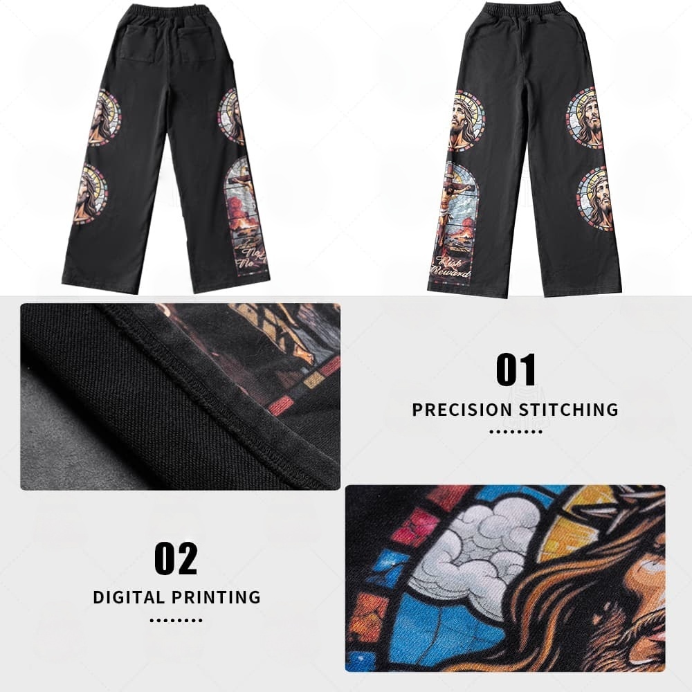 Custom 100%cotton Graphic DTG Print Drawstring Baggy Pants Streetwear