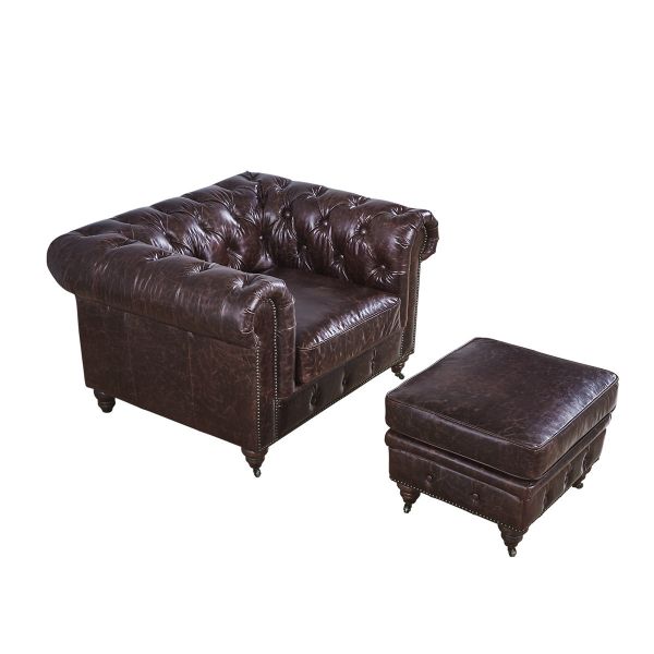 Reddish Vintage Leather Furniture Square Storage Ottoman With Wooen Legs