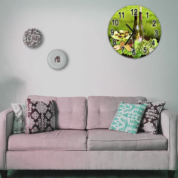 Home Wall Decoration Glass Wall Clock with Scenic Landscape Design and Oil Painting