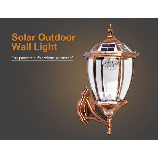 Decoration 3W Solar Powered Outdoor Wall Lights Transparent Glass For Garden
