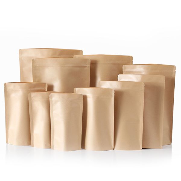 Customizable Kraft Paper Stand-up Pouches  With Lock For Food Packaging