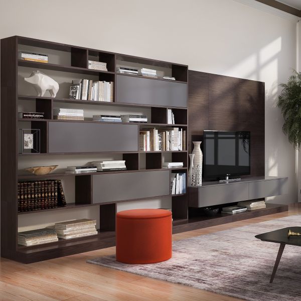 Meuble TV en noyer, console multimédia, support de café, centre de divertissement, anti-eau et anti-saleté