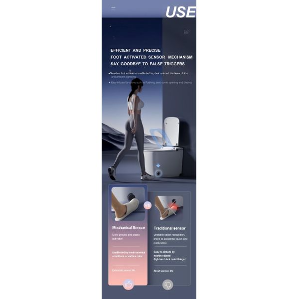 Bathroom Sanitary Ware Ceramic Modern Smart One Piece Toilet Foot Sensation Flushing Elongated Bowl Design