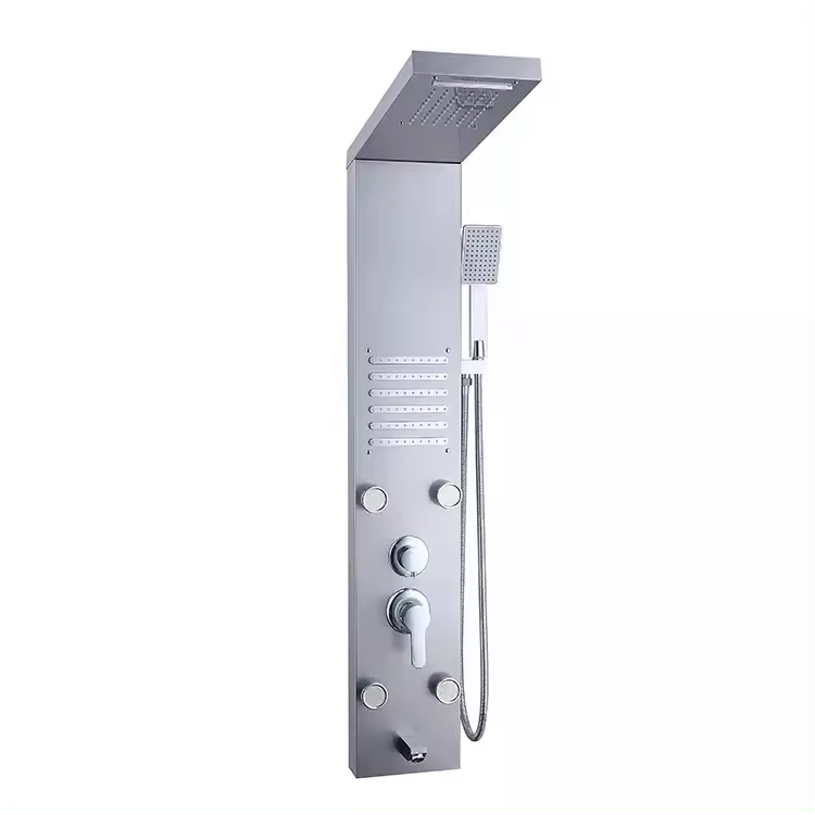 Square Shower Head Wall Mounted Chrome Shower Panel with Hand Sprayer in Modern Design